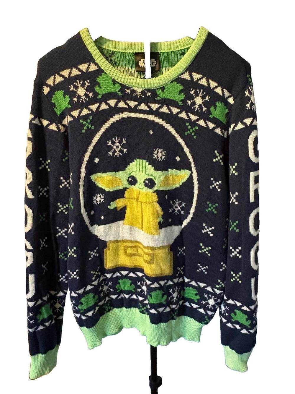 Star Wars Grogu Baby Yoda Mandalorian Pullover Christmas Sweater Sz XL Blue